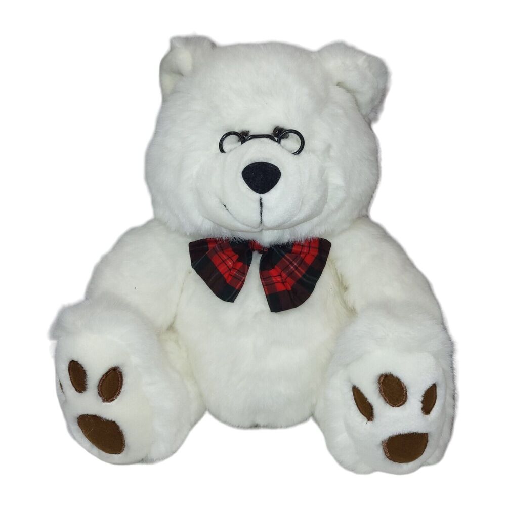 Chosun International White Bear‎ Plush Stuffed Animal Glasses plaid bow tie 15"